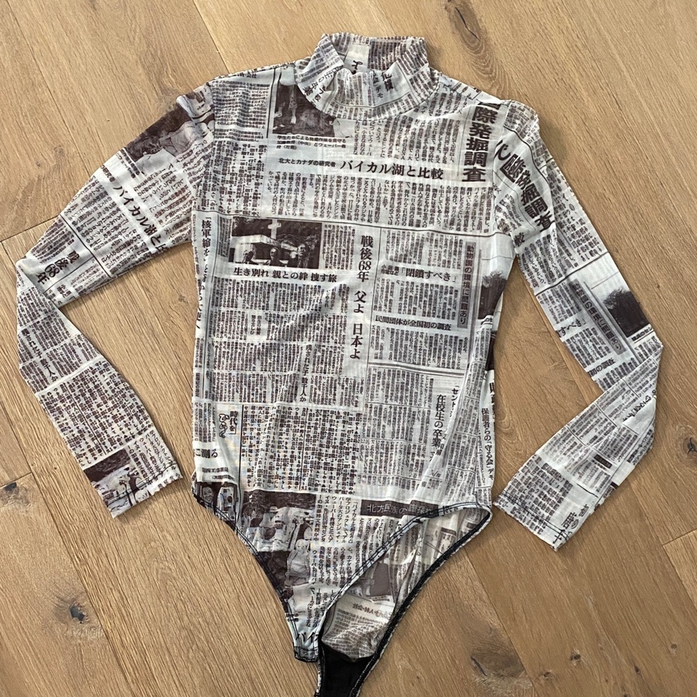 Newspaper Print Long Sleeve Bodysuit